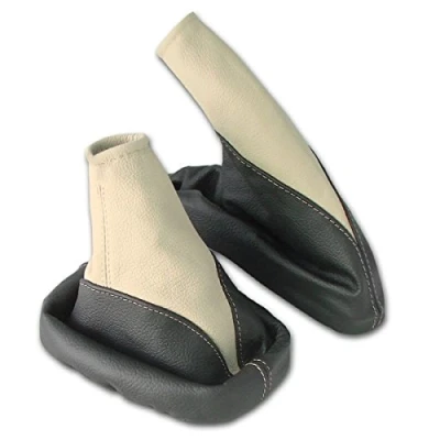 Abbildung von L&amp;P A105 4 Set Schaltsack Schaltmanschette + Handbremsmanschette 100% Echtleder Leder Schwarz Beige Ersatzteil für Opel Astra F