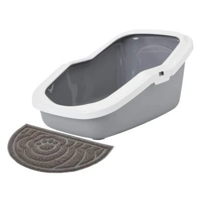 Abbildung von PETGARD Katzentoilette Sparpaket ASEO für kleine,mittlere Katzen+Vorlegematte, grau weiss + Vorlegematte