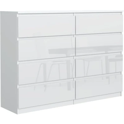 Abbildung von meble masztalerz Kommode Weiss Hochglanz mit 8 Schubladen 120 cm, Sideboard Wohnzimmer, Schlafzimmer H: 101,5 B: 120,4 T: 39 cm Schubladen, Schubladenschrank