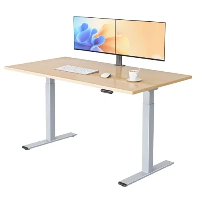 Abbildung von E.For.U® höhenverstellbarer Schreibtisch 160x80 cm, 2 Motoren, elektrisch höhenverstellbares Tischgestell mit Fach Teleskop, Memory Steuerung (Silber), DT20L Tischplatte (Buche)
