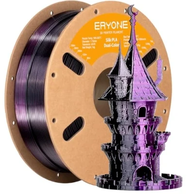 Abbildung von ERYONE Dual Seiden PLA Filament 1.75mm,Co Extrucsion für 3D Drucker +/ 0,03 mm,Bicolor Seide Zwei Eins Filament1 kg/Spule, Schwarz&amp;Violett