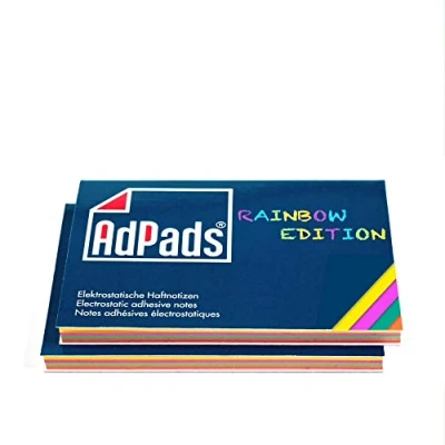 Abbildung von AdPads® elektrostatisch selbstklebende Haftnotizen Rainbow Edition 100 x 68mm, 200 Blatt, Bunt Mixed Static Sticky Notes Beweglich und verschiebbar auf jeder Oberfläche