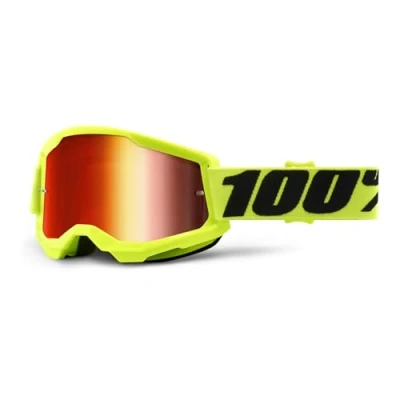 Abbildung von 100% Strata 2 Motocross und Mountainbike Schutzbrille MX MTB Racing (Fluo/Gelb, verspiegelte rote Gläser)