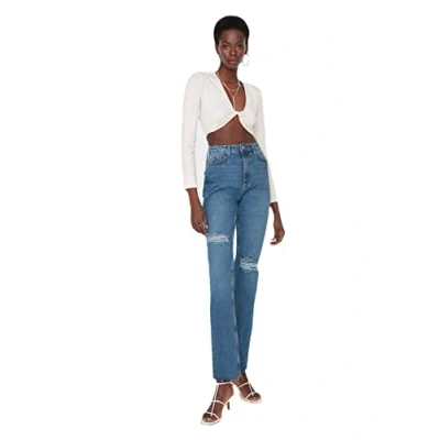 Abbildung von Trendyol Damen Detaillierte Hohe Taille Flare mit Blau Jeans, Blau, 34 EU