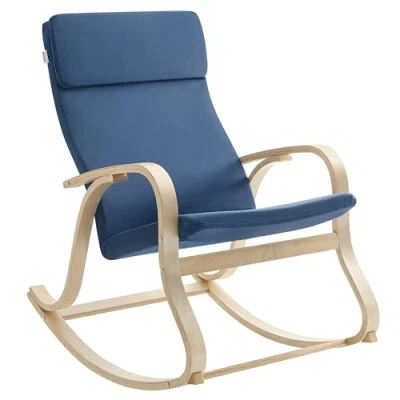 Abbildung von SONGMICS Schaukelstuhl, Schwingsessel, Relaxstuhl, Belastbarkeit 120 kg, Gestell aus Birkenholz, Bezug Baumwolle, mitternachtsblau LYY030Q01