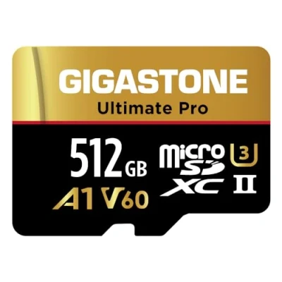 Abbildung von GIGASTONE 512GB Micro SD Karte, Ultimate Pro, MicroSDXC Speicherkarte für Kamera, R/W bis zu 280/200 MB/s, UHS II U3 A1 V60 C10, mit Adapter