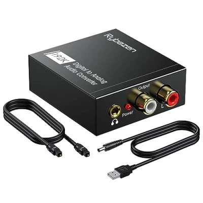 Abbildung von DAC Audio 192 kHz, Adapter SPDIF Klinke, optischer RCA Konverter, digitaler Analog Toslink auf Stereo Cinch und 3,5 mm Buchse für PS3, PS4, Xbox, HDTV, Blu ray