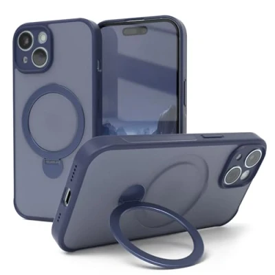 Abbildung von EAZY CASE MagSafe Handyhülle für iPhone 15 kompatibel mit Hülle Ständer 360 Ring &amp; Magnetfunktion zum Aufstellen stoßfest Cover in Nacht Blau
