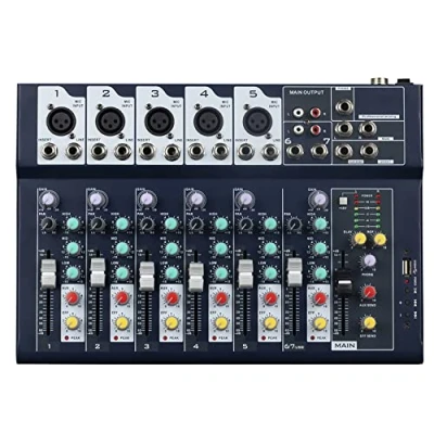 Abbildung von Weymic Professioneller Mixer 7 Kanal 2 Bus Mixer/mit USB Audio Schnittstelle, Stereo Equalizer für die Aufnahme von DJ Bühnen Karaoke Musikanwendungen(F7)