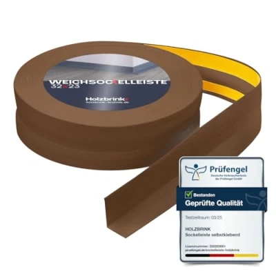 Abbildung von HOLZBRINK Sockelleiste PVC Weichsockelleiste selbstklebend 32x23mm Eiche Dunkel, L: 500 cm, 5m Rolle, Knickleiste Abschlussleiste
