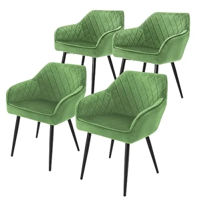 Abbildung von ML Design 4er Set Esszimmerstühle mit Armlehne und Rückenlehne, Salbei, Küchenstuhl Samtbezug, Polsterstuhl Metallbeinen, Ergonomischer Stuhl für Esstisch, Esszimmerstuhl Wohnzimmerstuhl