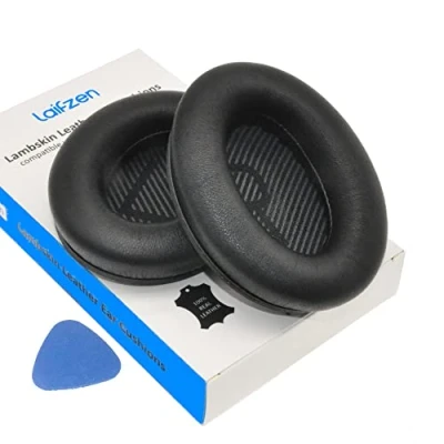 Abbildung von Lambskin QC45 SE QC35ii QC35 QC25 QC15 Ohrpolster für Bose QC 45 35 II QC2 AE2 AE2i AE2w SoundLink SoundTrue 35ii 25 15 2 AE QuietComfort Kopfhörer Schaffell Leder (schwarz)