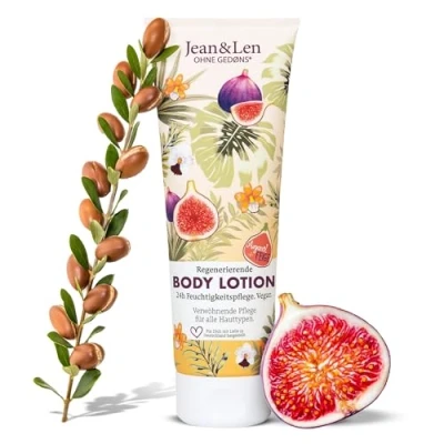 Abbildung von Jean &amp; Len Body Lotion Arganöl Feige, für alle Hauttypen, leichte Textur, zieht schnell ein, verwöhnend orientalischer Duft nach ohne Parabene Silikone, Körperlotion vegan, 250 ml