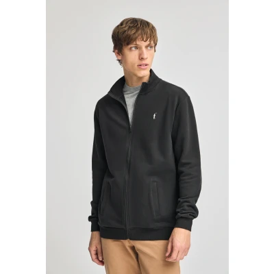 Abbildung von Offenes Sweatshirt schwarz mit hohem Kragen und Rigby Go Logo