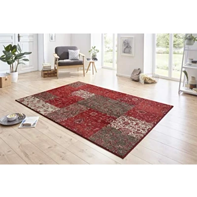 Abbildung von Hanse Home Teppich Kirie Patchwork Kurzflor Modern Vintage Design Teppiche für Esszimmer, Wohnzimmer, Kinderzimmer, Flur, Schlafzimmer, Küche Rot Braun 160x230cm