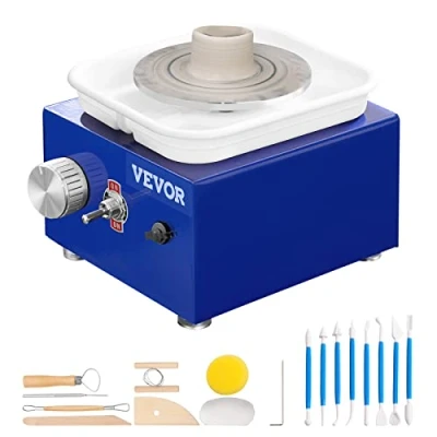 Abbildung von VEVOR Töpferscheibe Keramik Rad Maschine 30 W, Blau Elektrische 10 cm 300 U/min Töpferscheibenmaschine, Formmaschine mit Schürze, Geeignet für Anfänger, Enthusiasten usw.