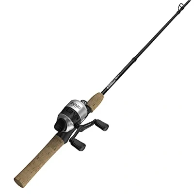 Abbildung von Zebco 33 Kork Micro Spincast Rolle und 2 teilige Angelrute Combo, Korkgriff, Quickset Anti Reverse Angelrolle mit Bisswarnung, Schwarz