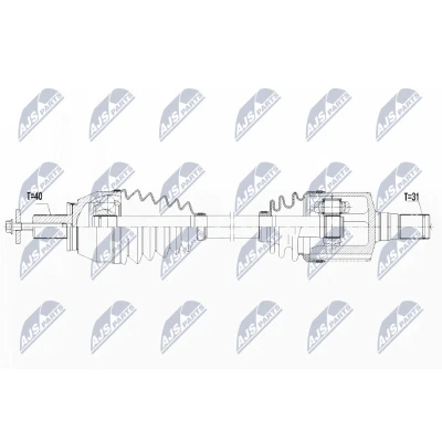 Abbildung von NTY NPW FR 096 Antriebswelle Vorderachse links 580 Automatikgetriebe FORD: S Max Mk1, Galaxy Mk2 MPV, MONDEO 4 Turnier