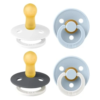 Abbildung von BIBS Colour Schnuller 4er Pack, BPA frei. 2 stück im Dunkeln Leuchtende, Kirschform Nippel. Naturkautschuk/Latex, Hergestellt in Dänemark. 6 18 Monate (4er Pack), White Glow Mix