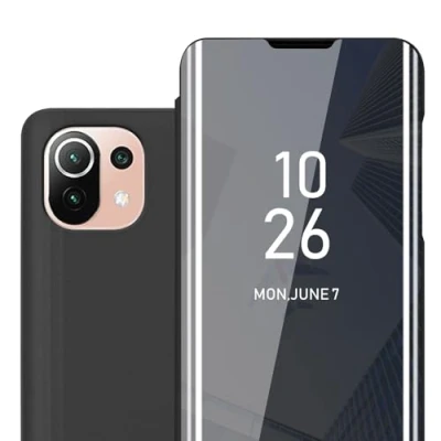Abbildung von Cadorabo Hülle kompatibel mit Xiaomi Mi 11 LITE (4G / 5G) NE Schutzhülle TPU Silikon Case 360 View Spiegel, Slim Kratzfest Weiche Gummi Rundumschutz Cover in Schwarz