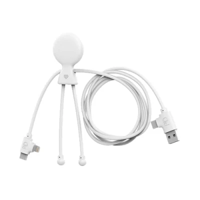 Abbildung von Xoopar USB 3 in1 Multi Kabel C, USB, Lightning Mr Bio Long 1m Aus Recyceltem Kunststoff Schnellladung Universal Ladegerät Iphone,Samsung,Xiaomi,Huawei,Wiko,LG Weiß