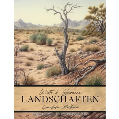 Abbildung von Wüste &amp; Savanne Landschaften Graustufen Malbuch für Erwachsene und Jugendliche: Greyscale Coloring Book