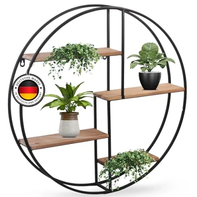 Abbildung von Kyto Wandregal rund 45 cm oder 60 Robustes deko Regal aus Metall und Vier Holz Ebenen (45cm)