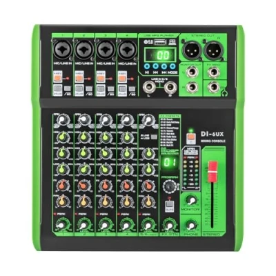 Abbildung von Professioneller Audio Mischpult, DJ Mischpult mit 99 DSP Digitaleffekten USB MP3 Eingang 48V Professionelle Phantomspeisung Mikrofonvorverstärker für Mixer Konsole Tonstudio (DI 6UX)