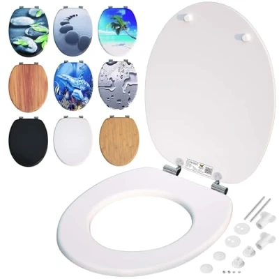 Abbildung von Casaria® WC Sitz Doppelte Absenkautomatik MDF Holzkern hygienisch Rostfreie Scharniere 175kg Bad Toilettendeckel Toilettensitz Klodeckel Weiß