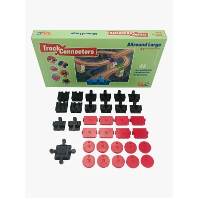 Abbildung von TOY2 Allround Large mit 33 Schienenverbindern Kompatibel BRIO Eisenbahn &amp; Duplo Bausteine Bauset 6 Verschiedene Track Connectors Nachhaltige Holzeisenbahn und Holzschienen Set Verbinder