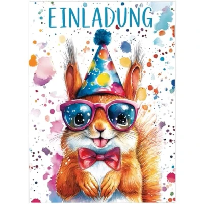 Abbildung von Werfunee 12 Stück Einladungskarten Kindergeburtstag Mädchen Junge 15 x 11cm Eichhörnchen Geburtstag Einladung Geburtstagseinladungen