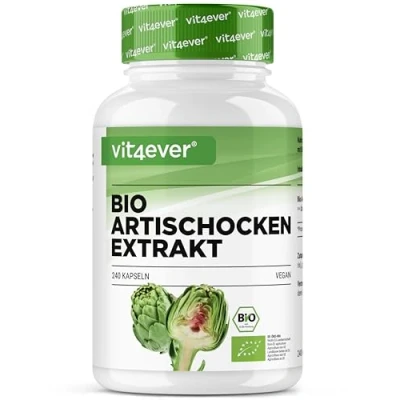 Abbildung von Bio Artischocken Extrakt 240 Kapseln 1800 mg je Tagesdosis (2,5% Cynarin) Echter 20:1 Laborgeprüft &amp; zertifizierte Qualität Hochdosiert Vegan