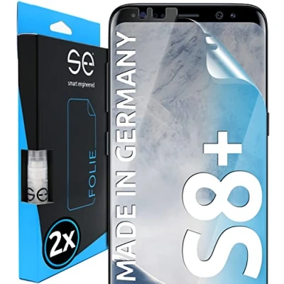 Abbildung von s.e Schutzfolie für Samsung Galaxy S8 Plus, 2 Stück, Full Screen, Positionierhilfe, S8+ Panzerfolie, transparente Displayfolie, funktionierende Alternative zu Schutzglas, Schutzglasfolie