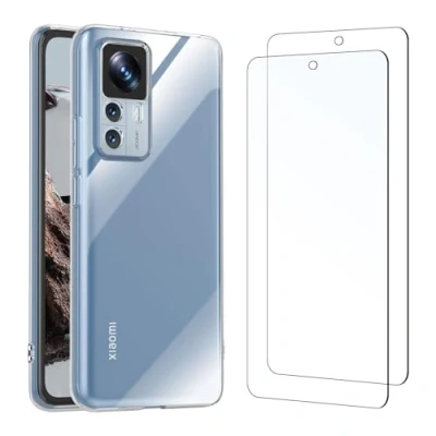 Abbildung von NEW&#039;C Hülle für Xiaomi 12T Ultra Transparent Silikon Weiches TPU Gel und 2 x Panzer Schutz Glas Anti Scratch