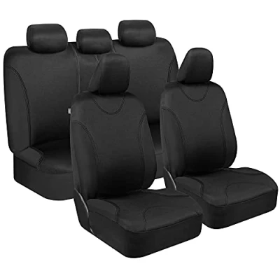 Abbildung von BDK UltraSleek Schwarze Sitzbezüge für Autos, zweifarbige Vordersitzbezüge mit passendem Rücksitzbezug, passend die meisten Pkw, LKW, Van, SUV, Innenausstattung, Autositzbezüge, komplettes Set