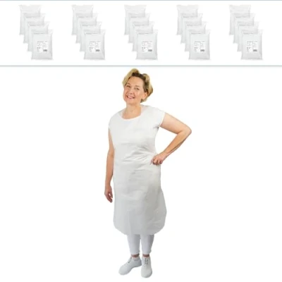 Abbildung von ARNOMED PE Einwegschürzen 1.000 Stk, Schürze Wasserdicht, Plastikschürzen 18µ dick, Geblockte Einmalschürzen Gr 75x140cm, Weiß Ölbeständig, Fleischer /Metzger Schürze, Medizinische Einwegschürze