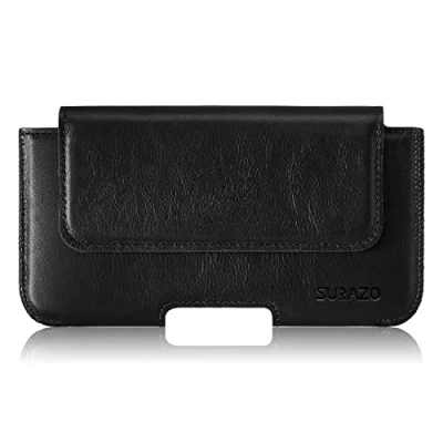 Abbildung von SURAZO Premium 100% Echtleder Gürteltasche für Apple iPhone 14 Plus Hülle Leder Horizontale Holster Schutzhülle [Vollleder Handyhülle] Gürtel Tasche Case Cover Lederhülle (Schwarz)