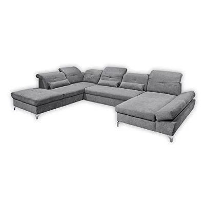 Abbildung von Stella Trading MELFI Wohnlandschaft in U Form, Stoffbezug Dunkelgrau Ausziehbares Sofa mit Schlaffunktion &amp; Bettkasten 350 x 73 (96) 245 cm (B/H/T)