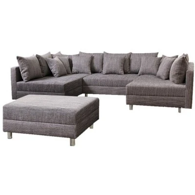 Abbildung von Küchen Preisbombe Sofa Wohnlandschaft Couch Ecksofa Eckcouch Gewebestoff hellgrau Minsk XXL, in U Form mit Hocker