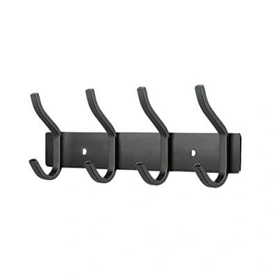 Abbildung von MEIJO Garderobenhaken Edelstahl, Hakenleiste Kleiderhaken Wand mit 4 Haken, Garderobe Garderobenleiste Wandgarderobe für Schlafzimmer Bad Küche (Schwarz, Haken)