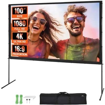 Abbildung von VEVOR Projektion Beamer Leinwand mit Ständer 100 Zoll HD 4K Outdoor Indoor Projektor Screen Schnelles Klappbare Tragbare Filmleinwand 16: 9 für Heimkino, Camping und Freizeitveranstaltungen Schwarz