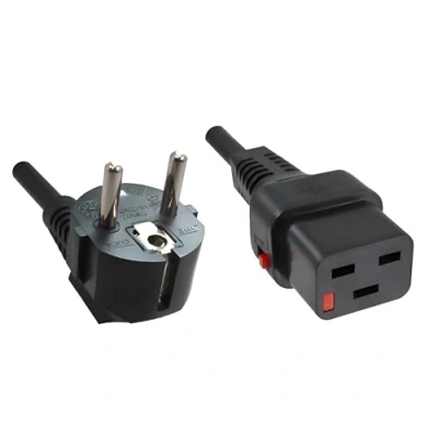 Abbildung von DINIC: IEC Lock Stromkabel, Netzkabel CEE 7/7 auf C19 mit Verriegelung, 1,5mm², VDE, 2m