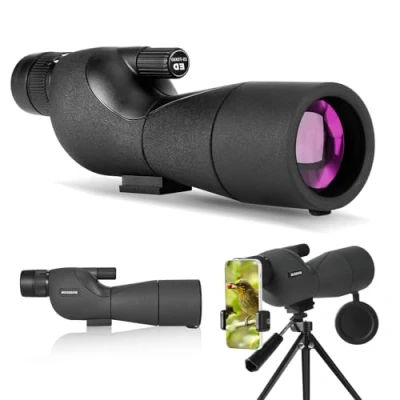 Abbildung von 25 75X Spektive mit Stativ, Zoom Wasserdichtes BAK4 Prisma Monokular Teleskop für Vogelbeobachtung, Zielschießen, Wildtiere, Jagd und Landschaft, Telefonadapter Hülle