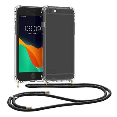 Abbildung von kwmobile Necklace Case kompatibel mit Apple iPhone 6 Plus / 6S Hülle Silikon Cover Handykette Band Handyhülle Schwarz Transparent