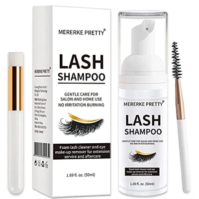Abbildung von Flüssig,Wimpernverlängerung Shampoo 50 ml + Pinsel Augenlid Schaumreiniger Sensitive Paraben und Sulfatfrei Wimpernwaschung Wimpernbad für Extensions Salongebrauch Haushaltspflege