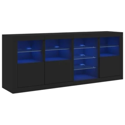 Abbildung von vidaXL Sideboard, Kommode mit viel Stauraum, Highboard Schrank LED Leuchten, Anrichte Beistellschrank Standschrank, Modern, Schwarz