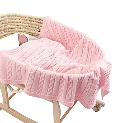Abbildung von Odot Strickdecke Babydecke Kuscheldecke im Freien, Kinderwagen Kinderdecke Winddicht Krabbeldecke Perfekt für Mädchen und Jungen Babys Geschenkverpackungen Hergestellt (Baby Pink,100 x 80 cm)