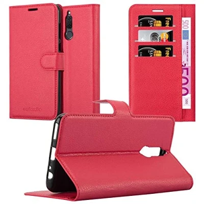 Abbildung von Cadorabo Hülle kompatibel mit Huawei Mate 10 LITE Handyhülle aus Kunst Leder Flip Klappbare Stoßfeste Magnetische [Standfunktion] [Kartenfächern] Cover für Tasche in Rot