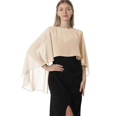 Abbildung von Hotshawl Capelets für Damen, Chiffon Umhang, Schals und Wickeltuch, Abendkleid, Hochzeitsumhänge, Champagner, Einheitsgröße