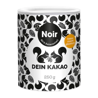Abbildung von DEIN Kakao Noir Schokoladenpulver Mit aus biologischem Anbau 80% Kakaogehalt &amp; natürlicher Süße Vegan glutenfrei Ingwer, Lakritze Yuzu 250g Kakaopulver